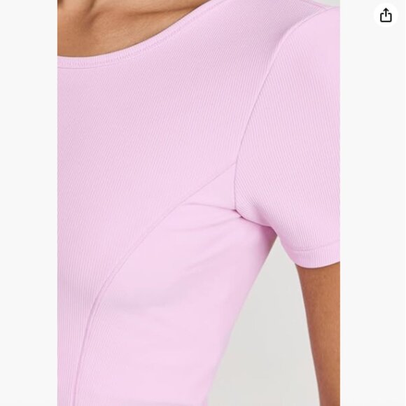 Women's Lacoste x Bandier Rib Short Sleeve Bra Top in Pink- S - Picture 5 of 9